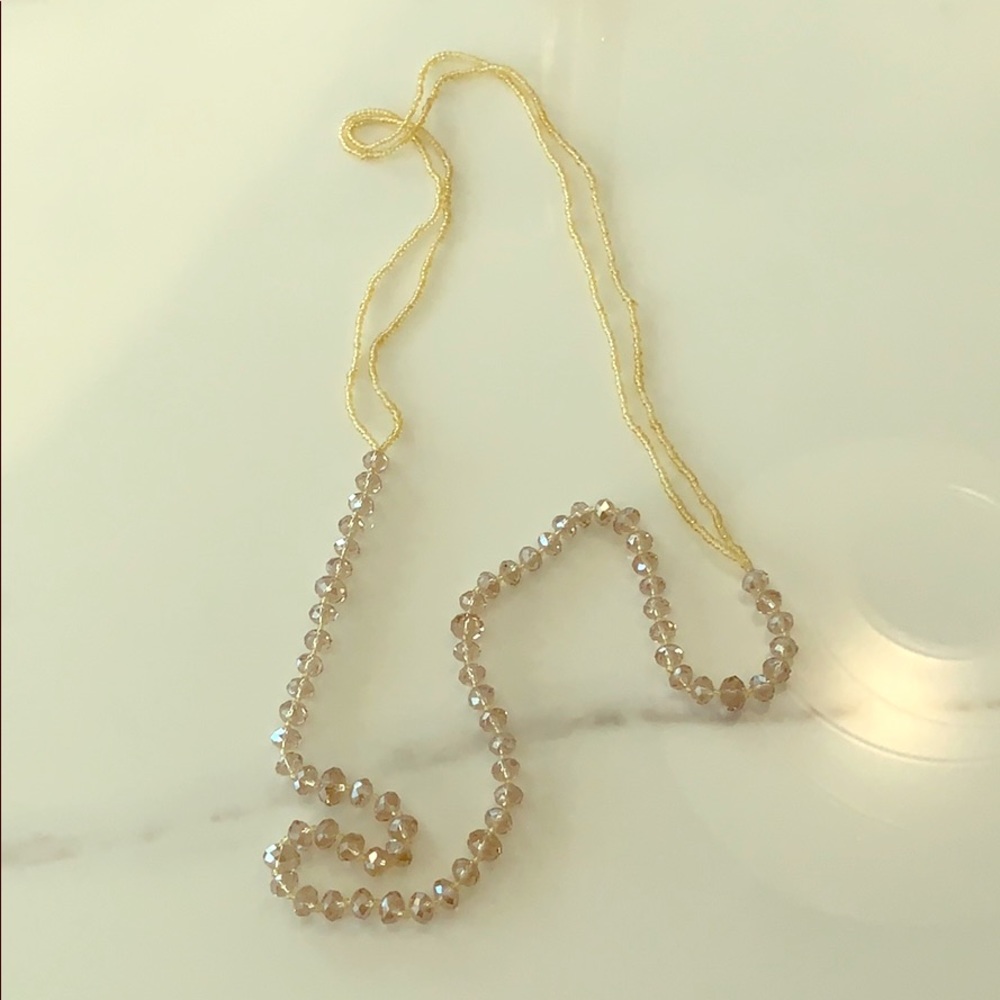 Crystal beaded necklace with pale yellow/taupe